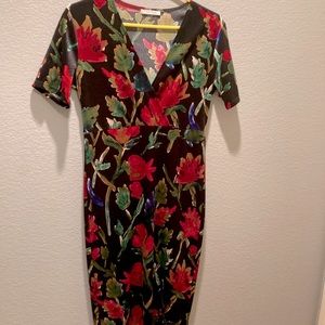 Zara Trafaluc Velvet Floral Midi Dress